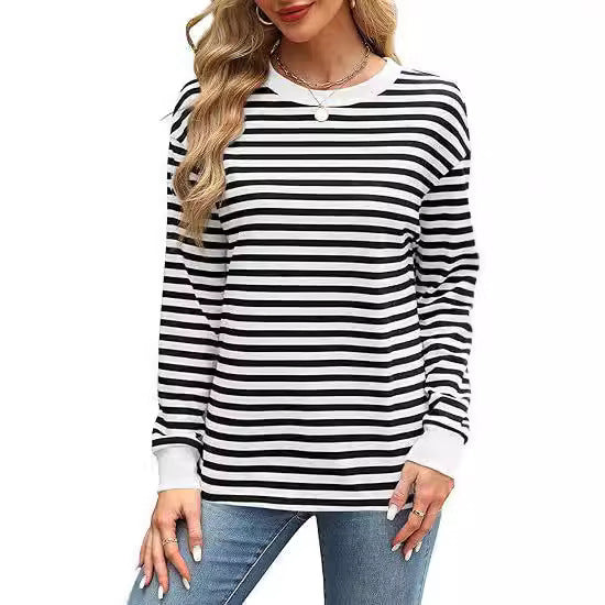 Ladies Casual Striped Sweater with Round Neck Lune London