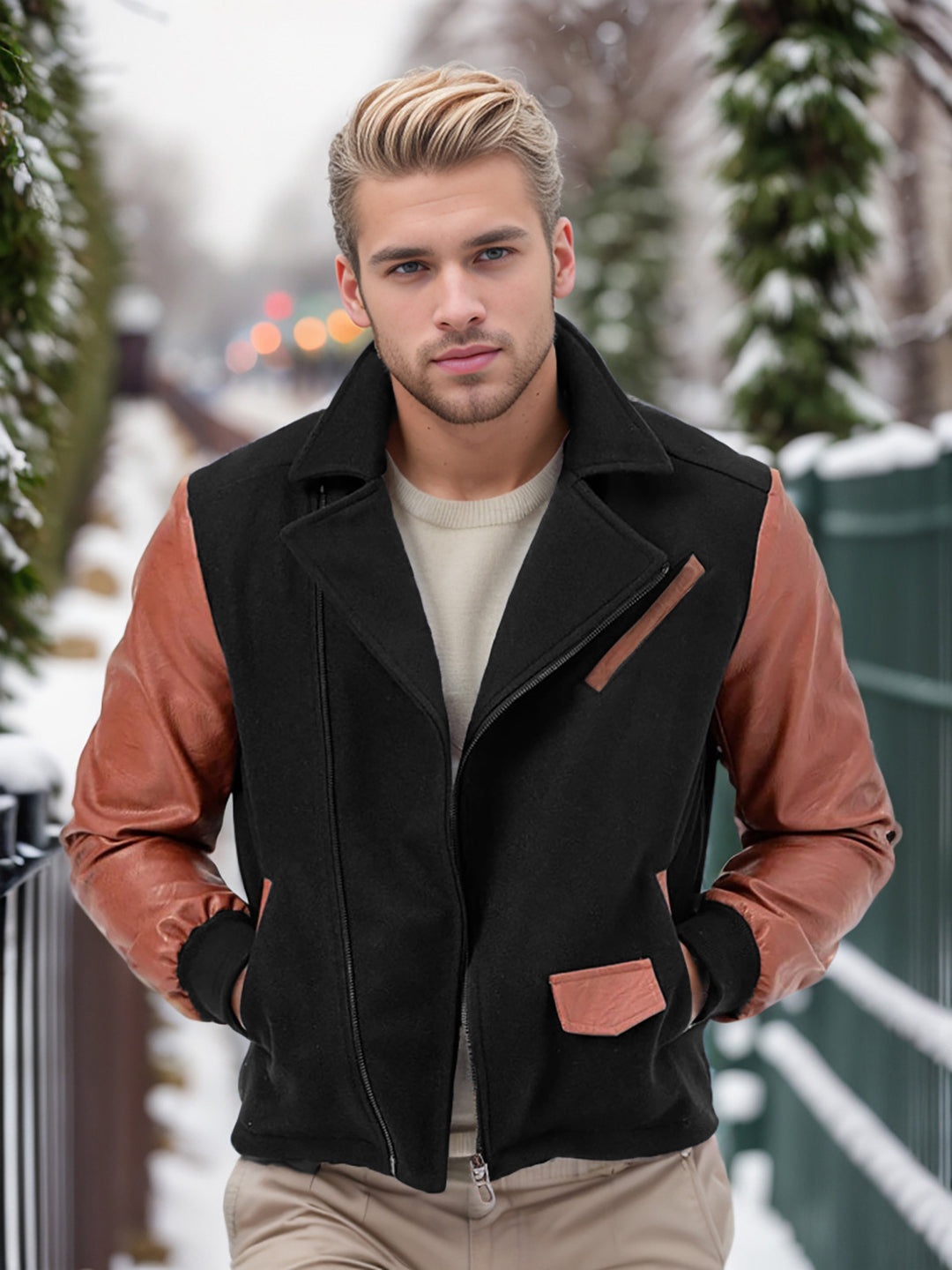Fashionable combined fleece jacket for men with leather accents Lune London