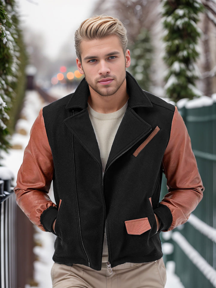 Fashionable combined fleece jacket for men with leather accents Lune London