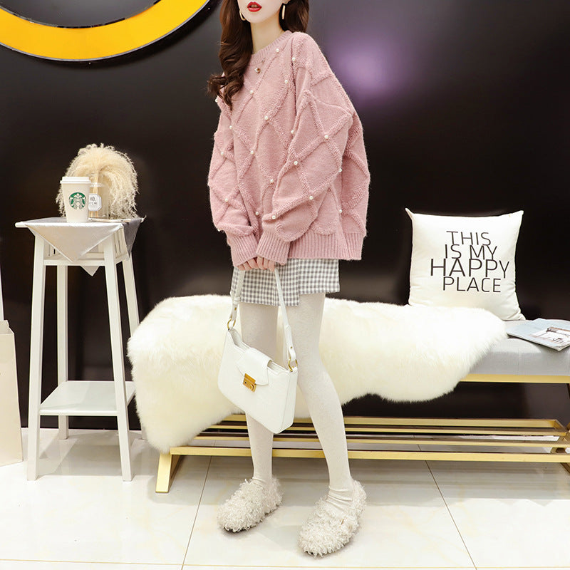 Sweat à col rond oversize pour femmes avec motif structuré et décorations en perles Chic & Stil