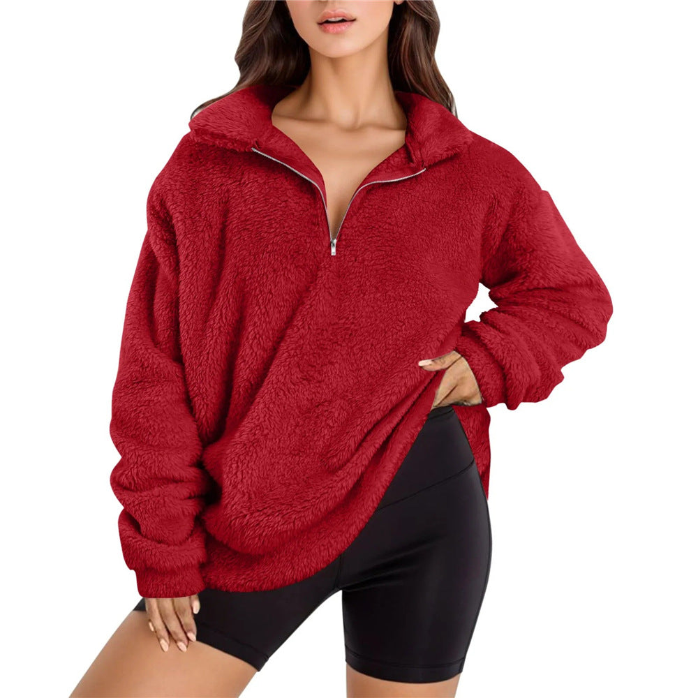Ladies soft fleece sweater with half zipper Lune London