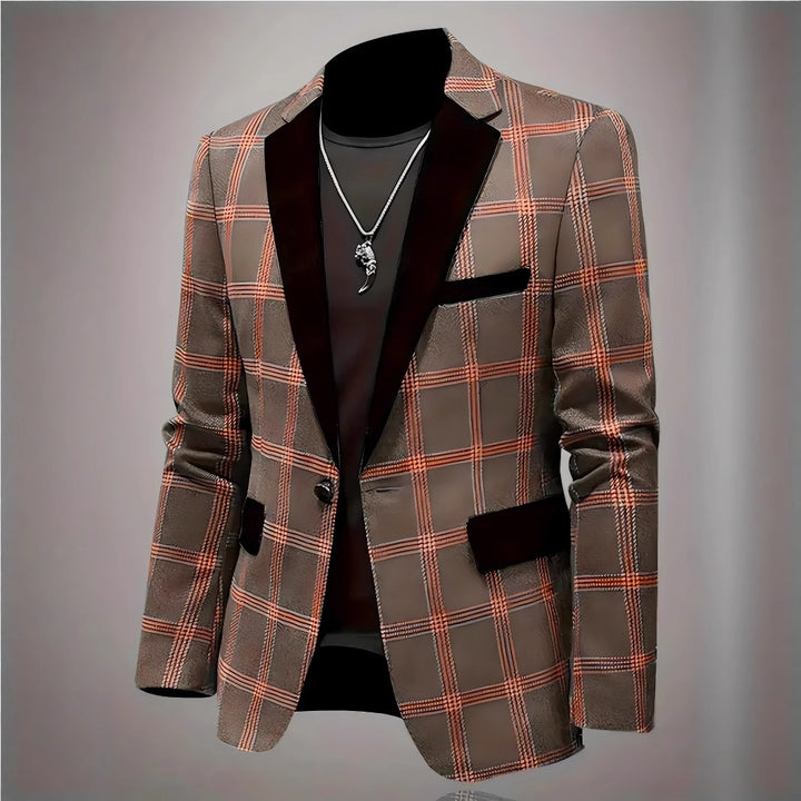 Men's elegant plaid blazer with velvet lapels Lune London