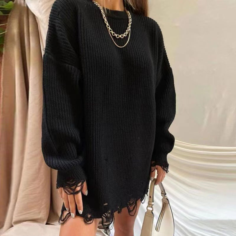 Lune London Women's Knit Dress with Relaxed Fit and Distressed Details