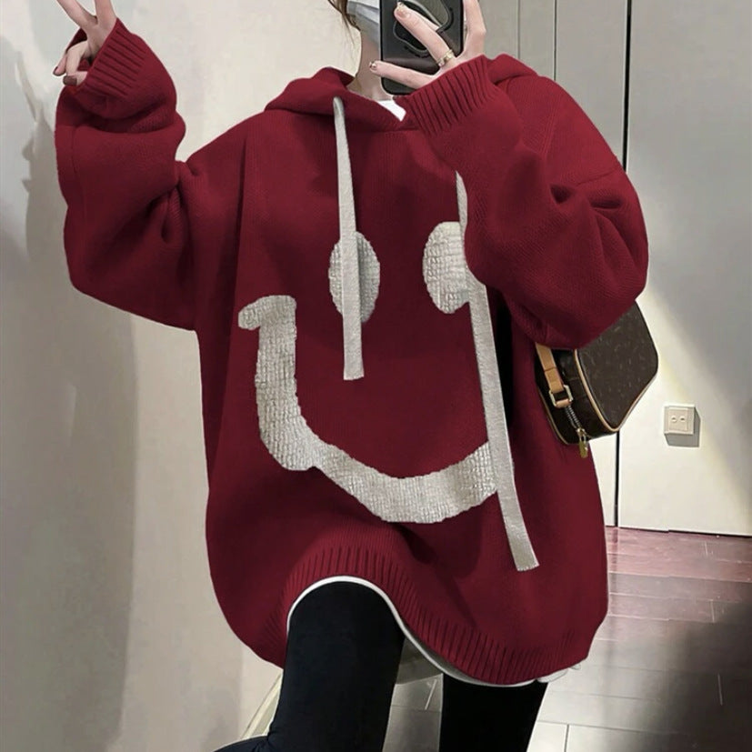 Ladies Oversized Casual Sweater with Smiley Pattern Lune London