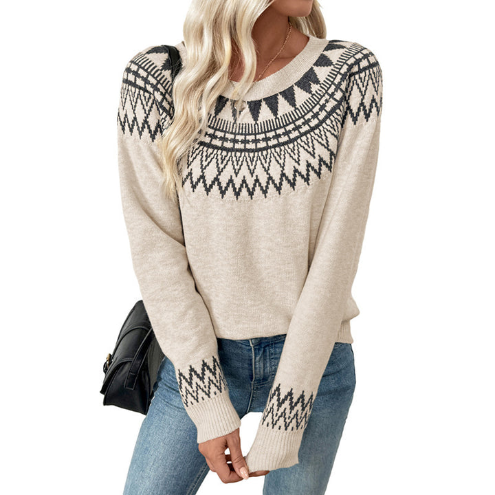 Knit sweater for women with graphic pattern and round neckline Lune London