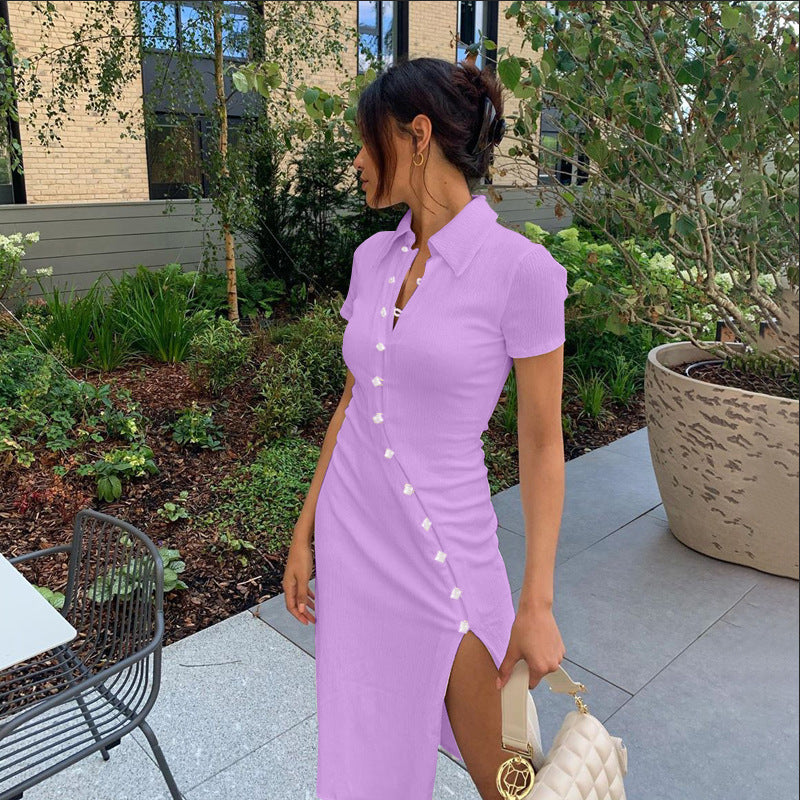 Midi dress women with button detail and side slit Lune London