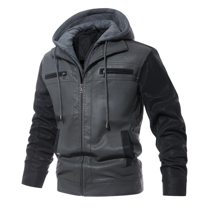 Fashionable PU leather jacket for men with removable hood Lune London