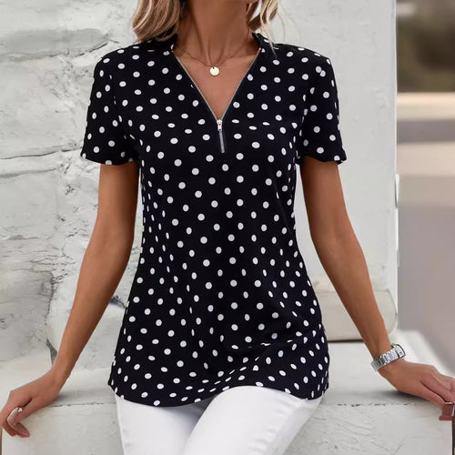 Ladies Polka Dot Zip-Up Top Lune London