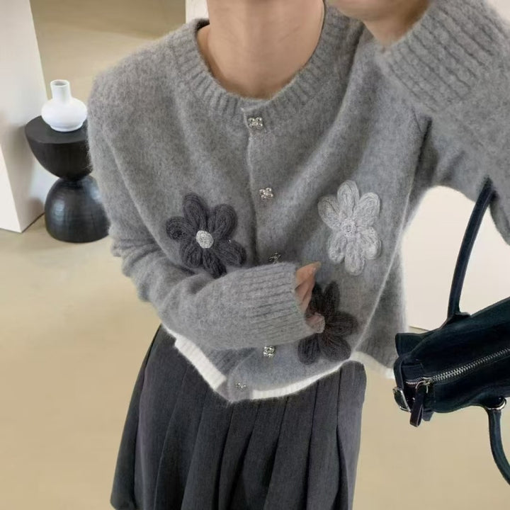 Knitted jacket for women with floral appliqués and button details Lune London