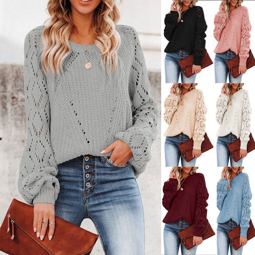 Women chunky knit sweater with V-neck and openings for airy sleeves Lune London
