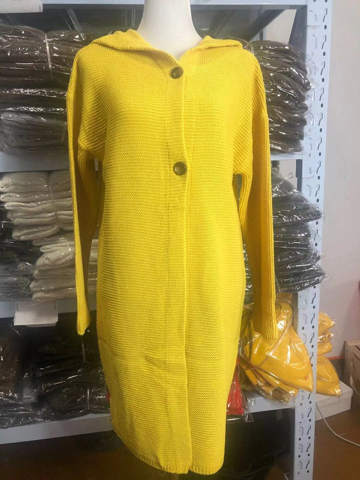 Women long knitted cardigan with hood Lune London