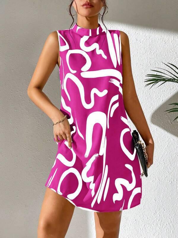 Mini A-line dress for women with modern graphic pattern and high collar Lune London