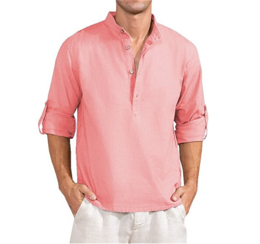 Linen shirt for men with a high collar and practical button details Lune London