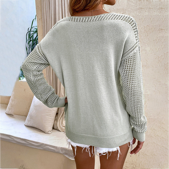 V-neck sweater for women with mesh sleeves and casual fit Lune London