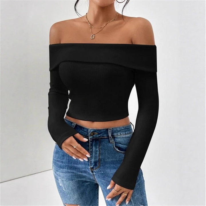 Ladies Off-shoulder top with long sleeves and fine ribbed texture Lune London