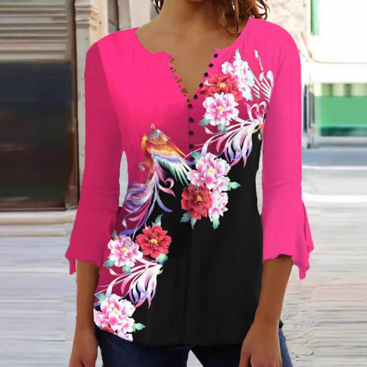 Blouse tunique imprimée pour femmes avec patte de boutonnage Chic & Stil