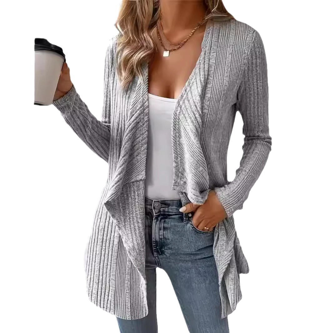 Ladies comfortable cardigan with relaxed fit and asymmetrical hem Lune London