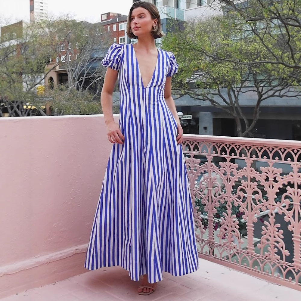 Chic & Stil V neck maxi dress with puff sleeves
