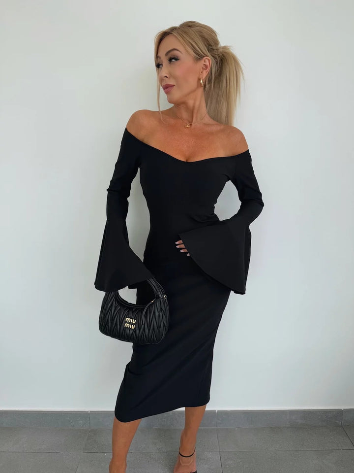 Off-shoulder bell sleeve midi dress Lune London
