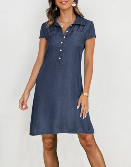 Polo dress for women with buttoned neckline and chest pockets Lune London