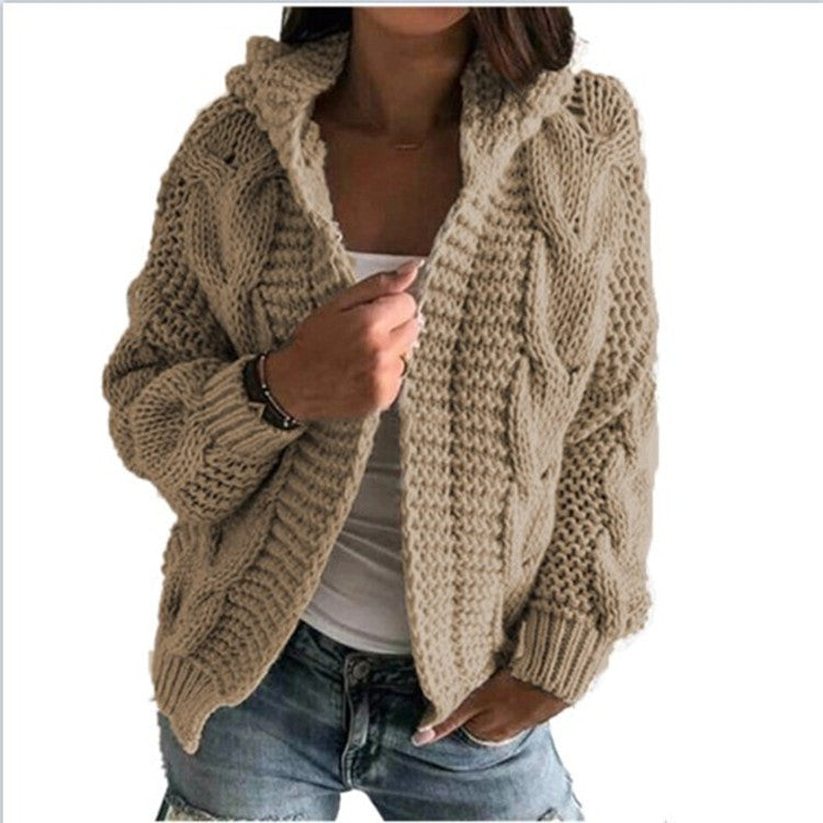 Ladies chunky knit cardigan with open collar and voluminous sleeves Lune London