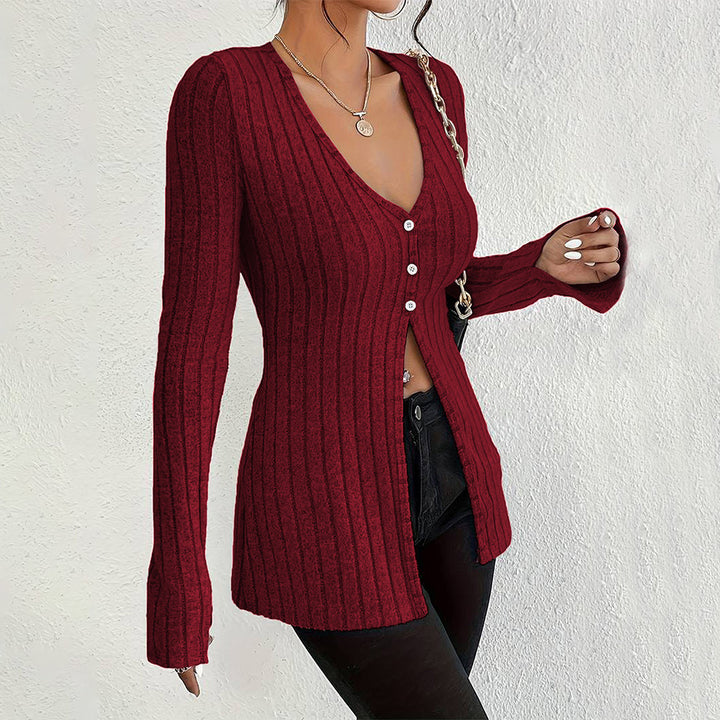 Cardigan pour femme à manches longues avec texture à côtes fines et détails de boutons élégants Chic & Stil