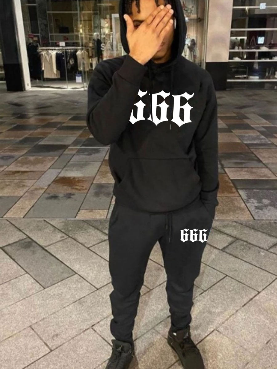 Hoodie and Jogging Pants Set for Men with Chic and Stylish Graphic Statement Print