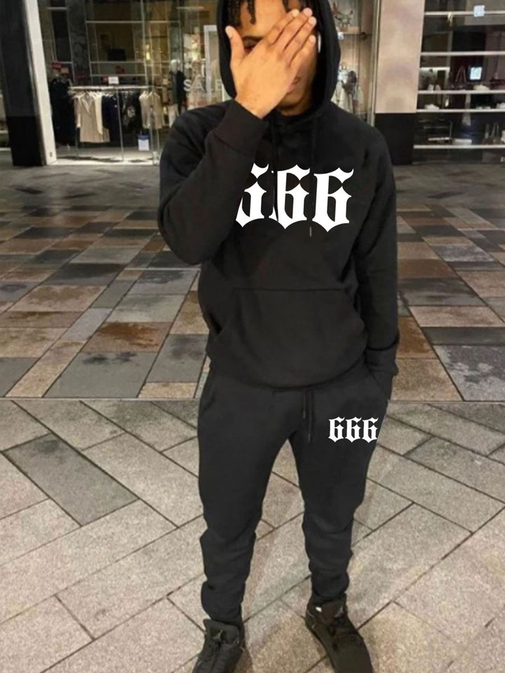 Hoodie and Jogging Pants Set for Men with Chic and Stylish Graphic Statement Print
