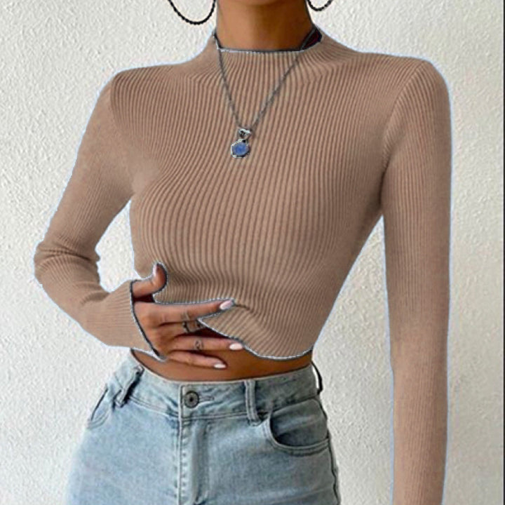 Fine knit pullover for women with trendy high collar and wave-free design Lune London