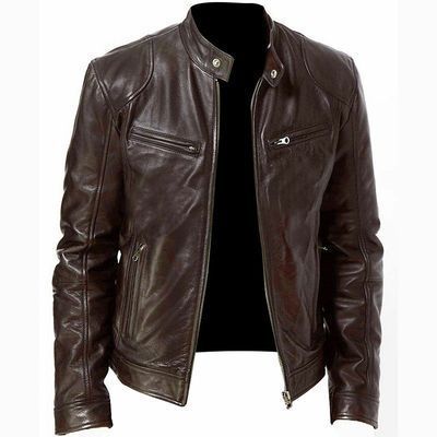 Men's vegan leather blazer with stand-up collar