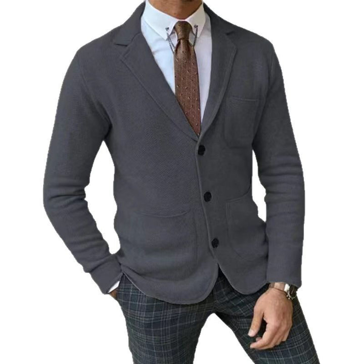 Casual knitted jacket for men with button placket and appliqué pockets Lune London