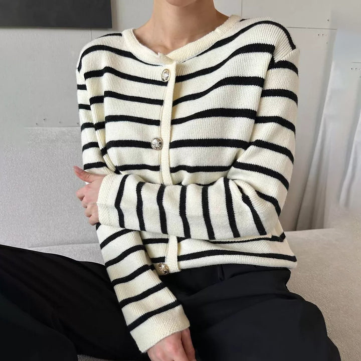 Fashionable striped women's cardigan with button details and soft material Lune London