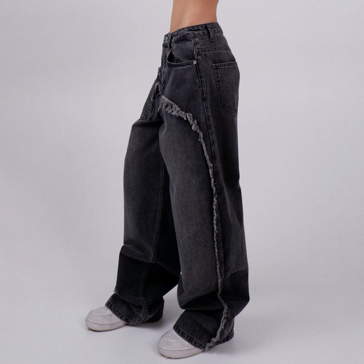 Wide ripped jeans for women with frayed edges Lune London