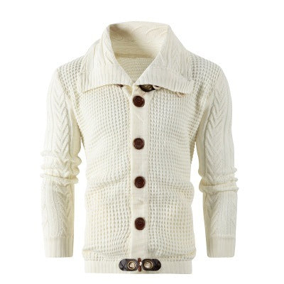 Knitted jacket for men with shawl collar and wooden buttons Lune London