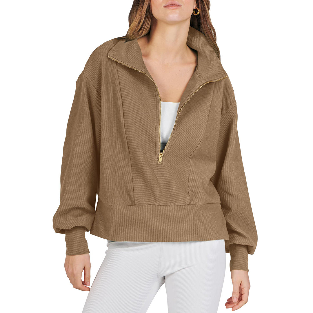 Sporty sweater for women with high collar and zipper Lune London