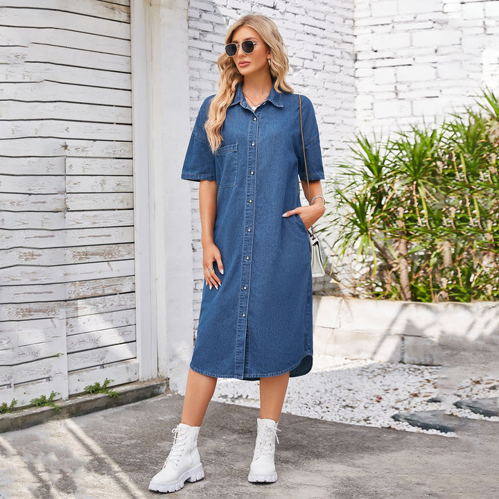Denim shirt dress for women with button design and side slit Lune London