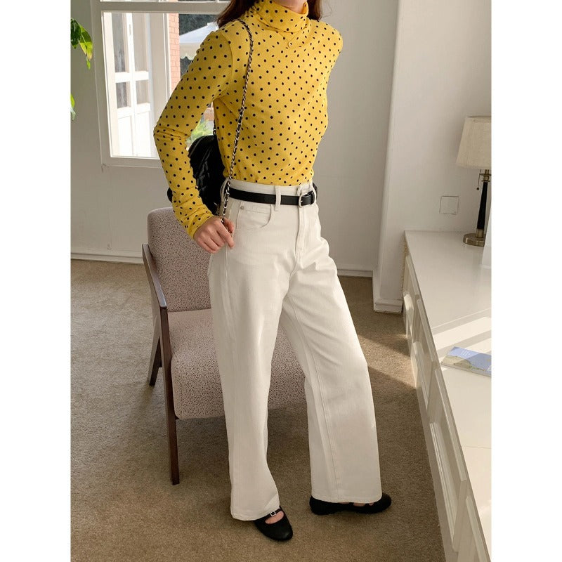 Women's Long Sleeve Polka Dots Turtleneck Chic & Stil
