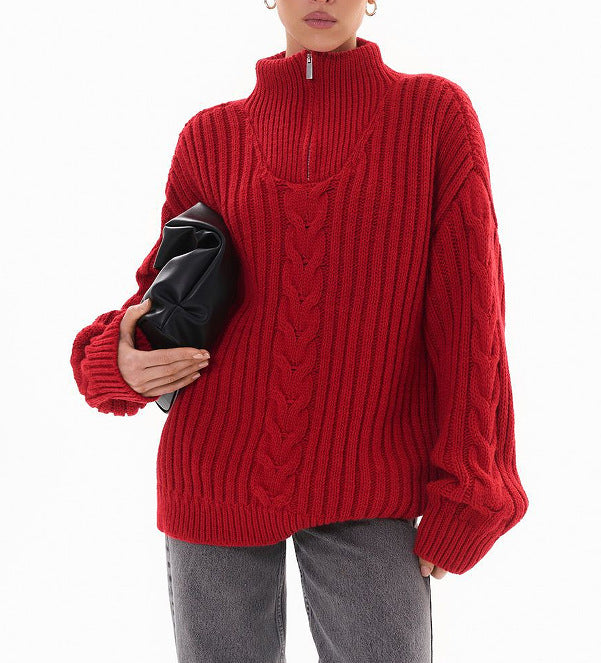 Pull en tricot pour dames avec col haut et fermeture éclair Chic & Stil