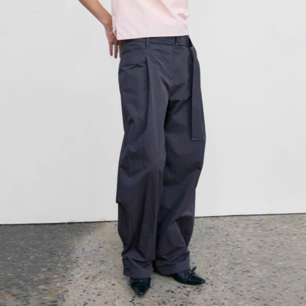 Pantalons en tissu à coupe large pour femmes avec ceinture tonale Chic & Stil