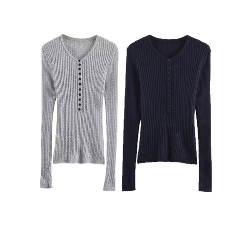 Long sleeve women's t-shirt with ribbed structured design and button details Lune London