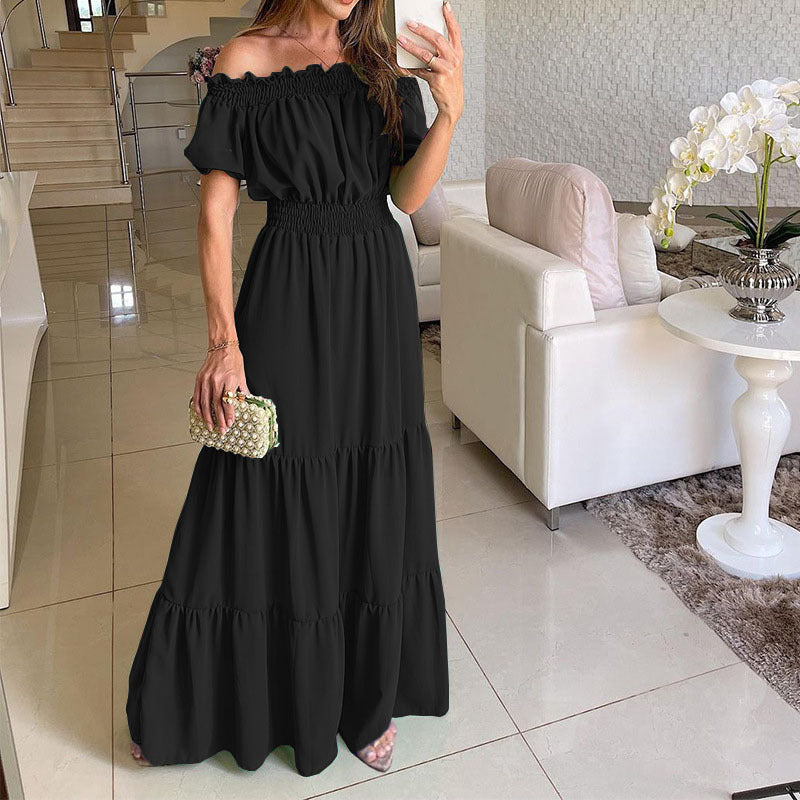 Maxi dress for women with off-shoulder design and ruffle Lune London