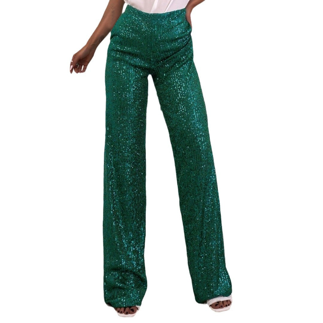 Women Sparkling Palazzo Pants with Shimmering Sequins and High Waist Lune London