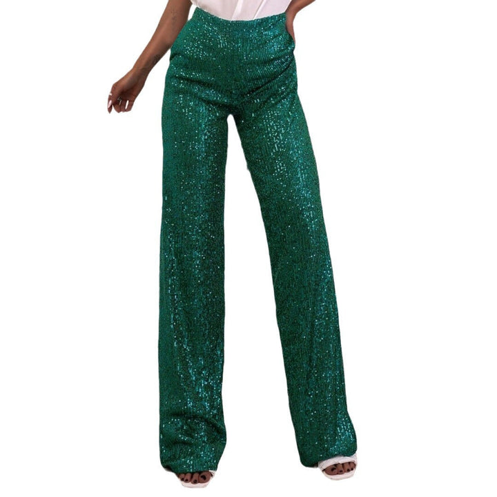 Women Sparkling Palazzo Pants with Shimmering Sequins and High Waist Lune London