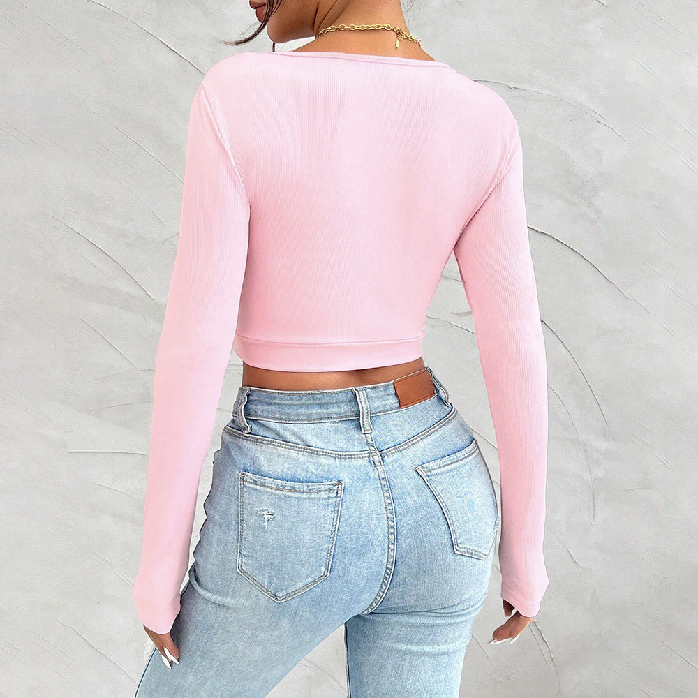 T-shirt court à manches longues pour femmes avec fronces Chic & Stil