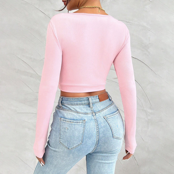 T-shirt court à manches longues pour femmes avec fronces Chic & Stil