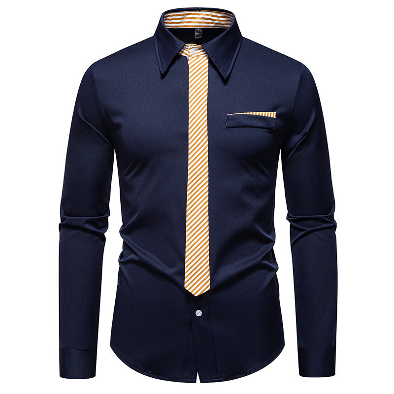 Men's long-sleeve shirt with an innovative collar design and a practical chest pocket Lune London