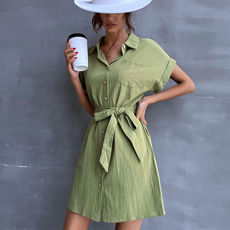 Shirt dress with button placket for women with tie belt Lune London