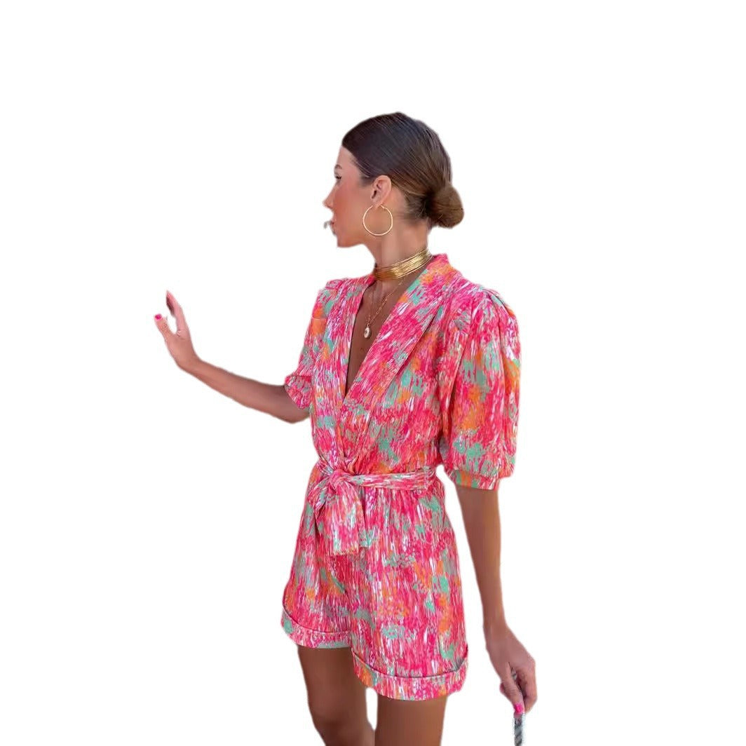 Women's Chic Relaxed Bright Print Jumpsuit