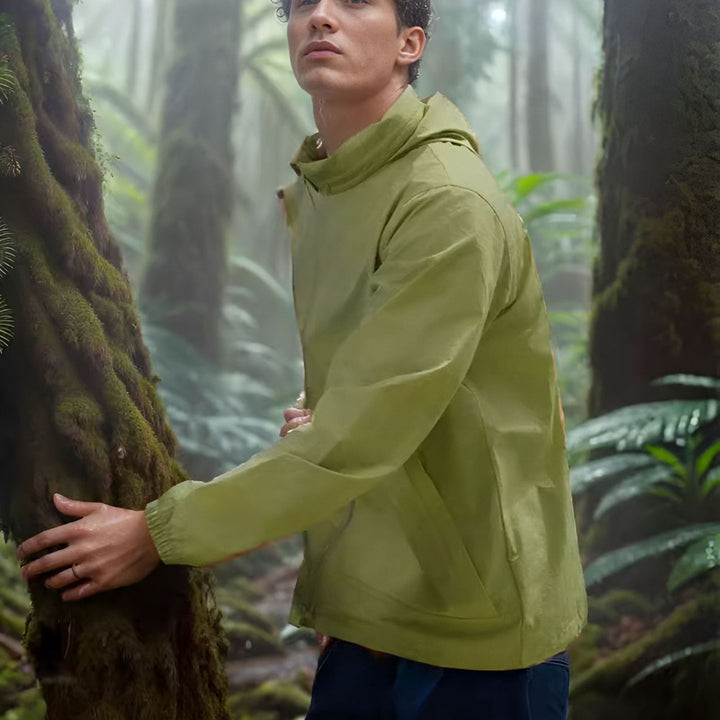 Waterproof utility jacket for men with adjustable hood system Lune London