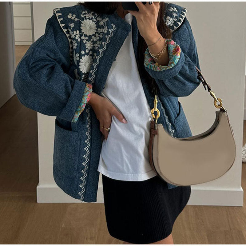 Ladies Embroidered Denim Jacket Lune London